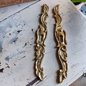 Set of 2 Brass Vintage Skeleton Keyhole Cover Escutcheon Bungalow French Italy